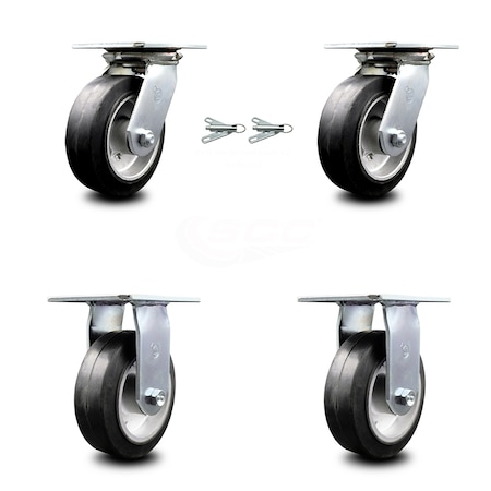 Service Caster 6 Inch Rubber on Aluminum Caster Set with Roller Bearing 2 Swivel Lock 2 Rigid SCC-35S620-RAR-BSL-2-R-2